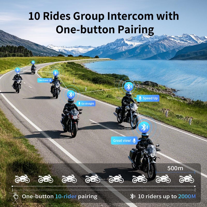 Fodsports Motorcycle Bluetooth Intercom, Music Sharing, M1S Pro 2000m 10 Riders Group Helmet Communication System Headset Universal Wireless Interphone (Waterproof/Handsfree/Stereo Music/GPS/2 Mic) - Image 2